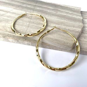 New ~ Anthropologie Oversized twisted Gold Hoop Earrings